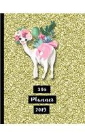 365 Planner 2019: Large Yellow Glitter Cute Llama Organiser Planner 2019 Professional Diary