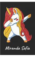 Miranda Sofía: Cuaderno de notas blanko para niña y mujer con nombre personalizado y diseño de kawaii cuaderno unicornio bailarin con pelo en los colores de la ban