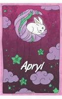 Apryl: personalized notebook sleeping bunny on the moon with stars softcover 120 pages blank useful as notebook, dream diary, scrapbook, journal or gift id