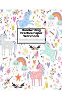 Handwriting Practice Paper Workbook: Cute Unicorn Matte Cover Large 8.5 x 11 Blank Lined Sheets Journal Notebook for Writing Improvement Exercises - Perfect for Preschool, Kindergarten,