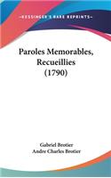 Paroles Memorables, Recueillies (1790)