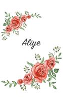 Aliye: Personalized Notebook with Flowers and First Name - Floral Cover (Red Rose Blooms). College Ruled (Narrow Lined) Journal for School Notes, Diary Wri
