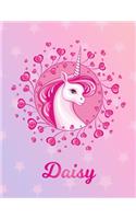 Daisy: Unicorn Large Blank Primary Handwriting Learn to Write Practice Paper for Girls - Pink Purple Magical Horse Personalized Letter D Initial Custom Fir