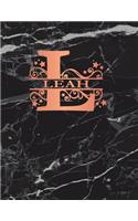 Leah: Personalized Journal Notebook for Women or Girls. Monogram Initial L with Name. Black Marble & Rose Gold Cover. 8.5 X 11 110 Pages Lined Journal Pap