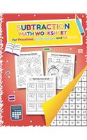Subtraction Math Worksheet for Preschool, Kindergarten and 1st grade