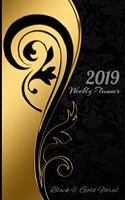 2019 Weekly Planner Black & Gold Floral