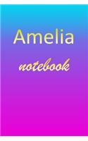 Amelia: Blank Notebook - Wide Ruled Lined Paper Notepad - Writing Pad Practice Journal - Custom Personalized First Name Initial A Blue Purple Gold - Taking 