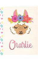 Charlie: Personalized Llama Journal For Girls - 8.5x11 110 Pages Notebook/Diary With Pink Name