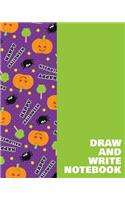 Draw and Write Notebook: Large Primary Composition Book for Handwriting Practice, Drawing, and Writing Stories with Pumpkins and Bats Pattern Cover Design in Purple
