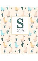 S 2019: Llama Pattern and Monogram S Weekly Planner 2019: 12 Month Agenda - Calendar, Organizer, Notes & Goals (Weekly and Monthly Planner 8 x10 inches 135 