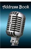 Address Book: Microphone, Teal Bg -Bespoke, Personalised Address Book. Contact Us If You Would Like Your Own Image, Name or Other Text on a Book.
