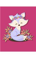 120 Page Handwriting Book: College Ruled Notebook Composition Book Diary Purple Girl Fox on Peacock Pink Cover