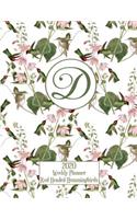 2020 Weekly Planner - Red Headed Hummingbirds - Personalized Letter D - 14 Month Large Print