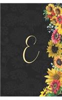 E: Sunflower Journal, Monogram Letter E Blank Lined Diary with Interior Pages Decorated with More Sunflowers.