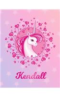 Kendall: Unicorn Large Blank Primary Handwriting Learn to Write Practice Paper for Girls - Pink Purple Magical Horse Personalized Letter K Initial Custom Fir