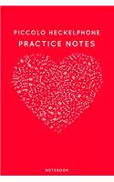 Piccolo heckelphone Practice Notes: Red Heart Shaped Musical Notes Dancing Notebook for Serious Dance Lovers - 6"x9" 100 Pages Journal(352 Instrument Book)