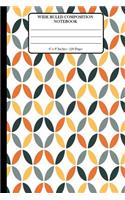 Wide Ruled Composition Notebook 6" x 9". 120 Pages.: Book Cover With Beautiful Orange Geometric Retro Seamless Pattern Background Pattern.