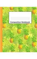 Composition Notebook: Pineapple Fruit Green & Yellow Pattern Wide Ruled Blank Lined Composition Book Journal (7.5 X 9.25in) Notebooks for Back to School Notes Writing Dia