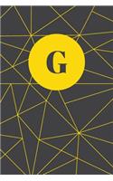 Monogram Initial G Notebook: Yellow and Dark Grey Geometric, Wide Ruled Journal for Women, 120 Pages, 6x9 Inch