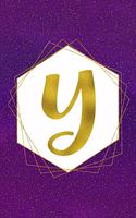 Y: Letter Y Initial Monogram Notebook - Pretty Purple & Gold Galaxy Stardust Glitter Geometric Monogrammed Blank Lined Note Book, Writing Pad, Journal 