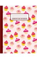 Composition Notebook: Cupcakes Pattern Cover Design - Wide Ruled - 120 Blank Lined Pages - 8.5" X 11" - Matte Finished Soft Cover
