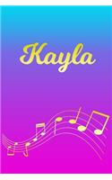 Kayla: Sheet Music Note Manuscript Notebook Paper - Pink Blue Gold Personalized Letter K Initial Custom First Name Cover - Musician Composer Instrument Com