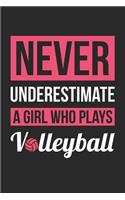 Volleyball Notebook - Never Underestimate A Girl Who Plays Volleyball - Volleyball Training Journal - Gift for Volleyball Player