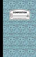 Composition: Wide Ruled Writing Notebook, Teal Blue Video Game Controller Outline Pattern Marbled Blank Lined Book