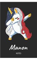 Manon - Notes: Noms Personnalisé Carnet de notes / Journal pour les filles et les femmes. Licorne qui dab aux cheveux aux couleurs du drapeau français. Accessoires