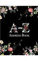 A-Z Address Book: Black Vintage Floral Address Book 8.5 x 11inch Large Alphabetical Contacts Phone Book Organizer
