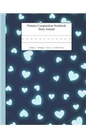 Primary Composition Notebook Story Journal: Educational Writing and Drawing Handwriting Activity Workbook(53 Bright Blue Hearts)