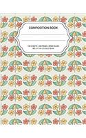 Colorful Umbrella Floral Themed Seamless Pattern Composition Notebook