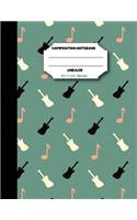 Composition notebook unruled 8.5 x 11 inch 200 page, Green guitar music note