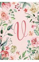 Notebook 6"x9" - Initial U - Pink Green Floral Design