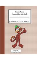 Graph Composition Notebook 4 Squares per inch 4x4 Quad Ruled 4 to 1 / 8.5 x 11 100 Pages: Cute Funny Smiling Monkey Gift Notepad /Grid Squared Paper Back To School Gift Notebook For Math Teens Science Adults Students Programmers note taki