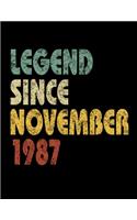 Legend Since November 1987: Vintage Birthday Gift Notebook With Lined College Ruled Paper. Funny Quote Sayings Notepad Journal For Taking Notes At Work, School Or Home For Peop