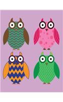 Notebook: Owls on Purple Cover - Lined Journal - Composition Book - 8.5 X 11 Paper - College Ruled - 100 Pages