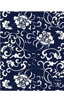 Notes: 8"x10" Blank Lined Page Notebook Seamless Oriental China Porcelain Curve Cross Vine Flower Pattern Cover. Matte Softcover Ruled Note Book Journal