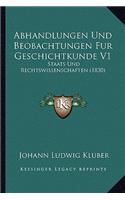 Abhandlungen Und Beobachtungen Fur Geschichtkunde V1
