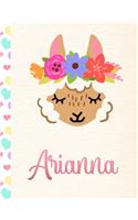 Arianna: Personalized Llama Journal For Girls - 8.5x11 110 Pages Notebook/Diary With Pink Name