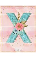 Unicorn Monogram Lined Journal Notebook - Cute Unicorn Personalized Journal Diary with Lined Pages for girls and women for writing goals, quotes, and daily tasks - Letter X