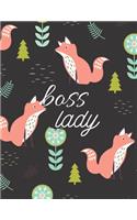 Boss Lady: Cute Large Letter Sized Notebook/Diary/Journal for Everyday Use with Foxes on Black