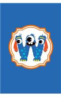 Monster Monogram Journal - Letter W: Three Eyed Blue Monster in Shape of a Letter W on Multi Color Background