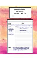 Cornell Notes Notebook: Note Taking System, For Students, Writers, Meetings, Lectures Large Size 8.5 x 11 (21.59 x 27.94 cm), Durable Matte Water Color Chalk Washed Sunset 