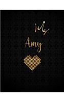 Amy: Black Personalized Lined Journal with Inspirational Quotes