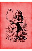 Alice in Wonderland Vintage Bullet Dot Grid Journal - Alice and The Flamingo (Red)