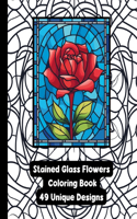 Stained Glass Flowers - Adult Coloring Book - 49 Designs - 7.5