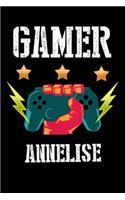 Gamer Annelise: Liniertes Notizbuch für deinen Vornamen