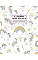 Blank Sheet Music Notebook: Cute Unicorn Matte Cover Design with 110 Pages White Paper Interior for Musician Students and Professionals Playing Piano, Ukelele, Mandolin and oth