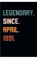 Blank Lined Journal, Notebook, Diary, Planner - Legendary Since April 1991 - 28th Birthday Gift For 28 Years Old Men and Women born in April: Medium College-Ruled Journey Diary, 110 page, Lined, 6x9 (15.2 x 22.9 cm)